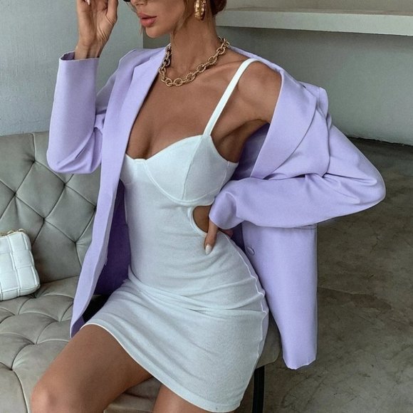 single breasted blazer chic fun classy business casual purple - Picture 4 of 6